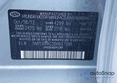 2013 Hyundai Sonata Gls из США, поврежденный, VIN 5NPEB4AC2DH627288